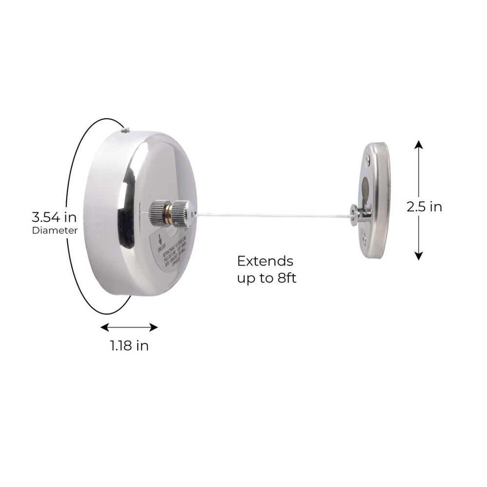Retractable Clothesline OS Silver New Wall Mount 8ft Extension